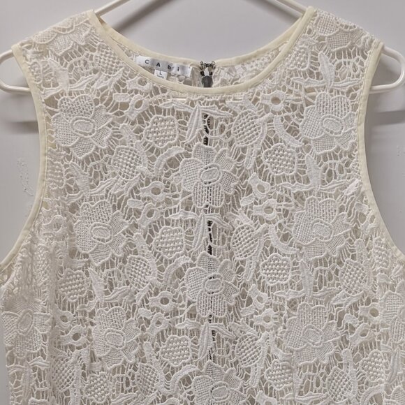CAbi #800 Needle Lace Shell Peplum Sleeveless Blouse in White/Ivory - Picture 6 of 15